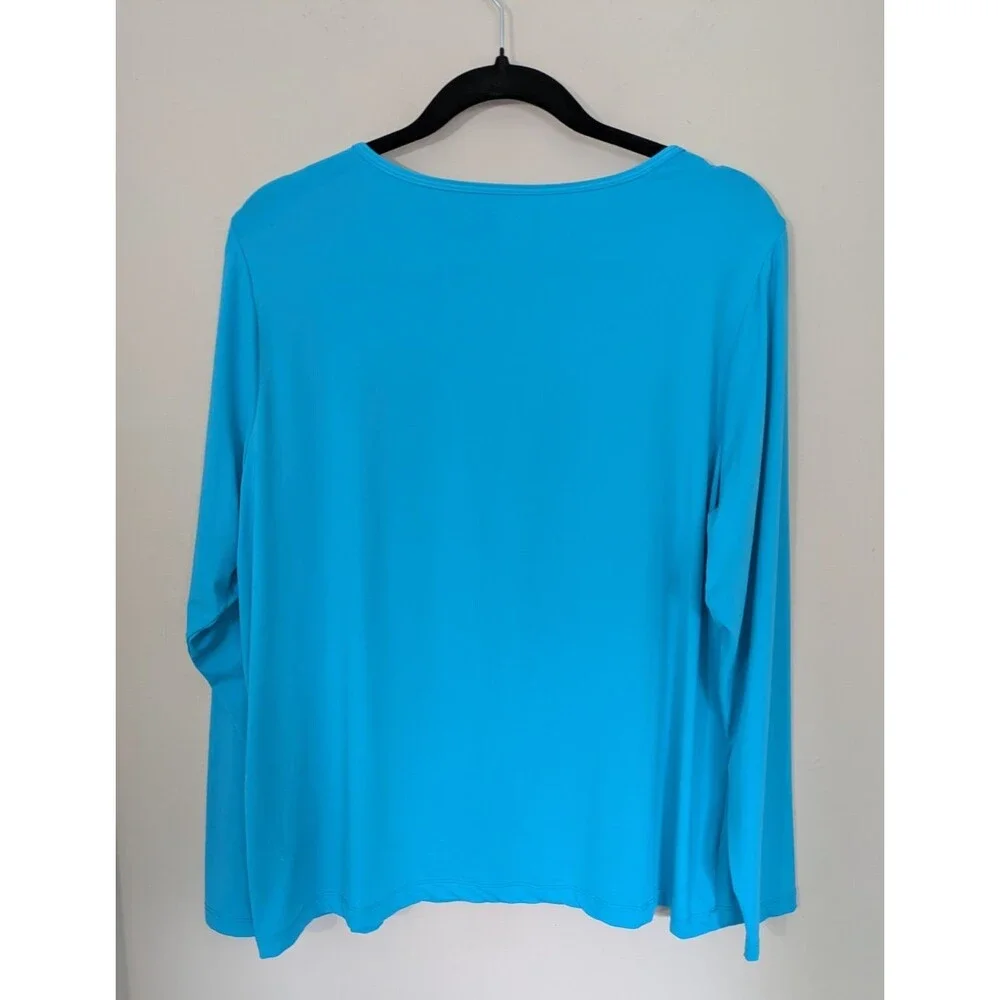 LANDS' END Womens 1X Stretchy Rash Guard Swim Shirt Bright Turquoise Blue Beach - Picture 5 of 13